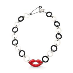 Colar-Choker-Cruella---Porcelana-Branca-Obsidiana-Preta-Cristal-Grafitado-e-Esmalte-Branco-Preto-e-Vermelho-