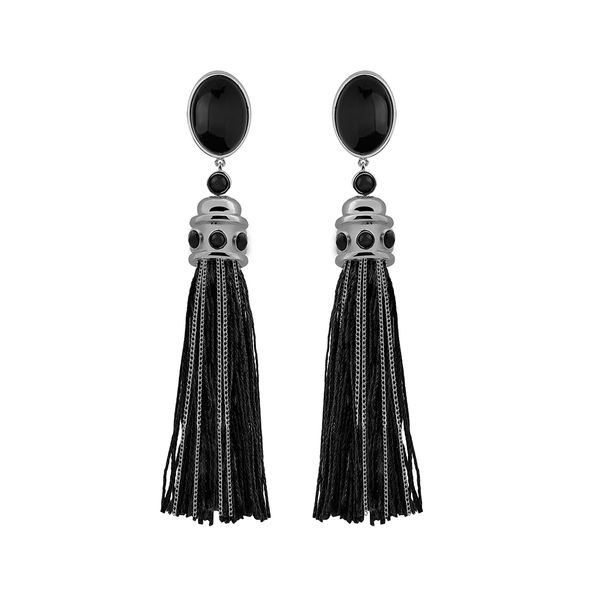 Brinco-Blanc-Tassel---Obsidiana-Preta---Colecao-Blanc