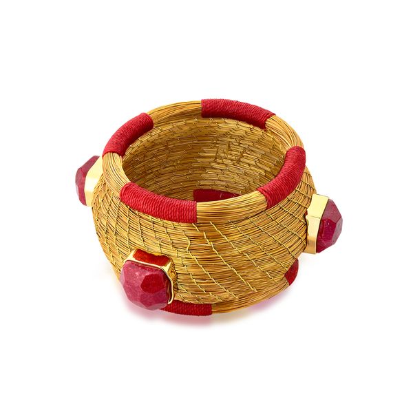 Pulseira-Capim-Dourado-Bold---Feldspato-Vermelho-Capim-Dourado-e-Fio-Vermelho---Colecao-Oasis-Dourado